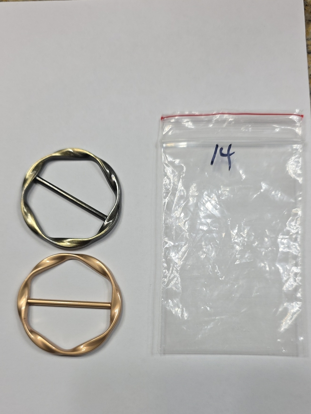 14. Round Twisted Metal Scarf/Tee Buckle - Antique Brass Gold and Matte Gold